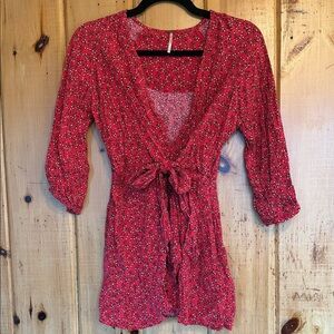 Free People | Red Floral Tie-Front Mini Wrap